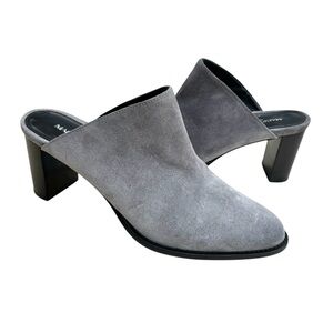 MARION PARKE Carson Mules Gray Suede Block Heel